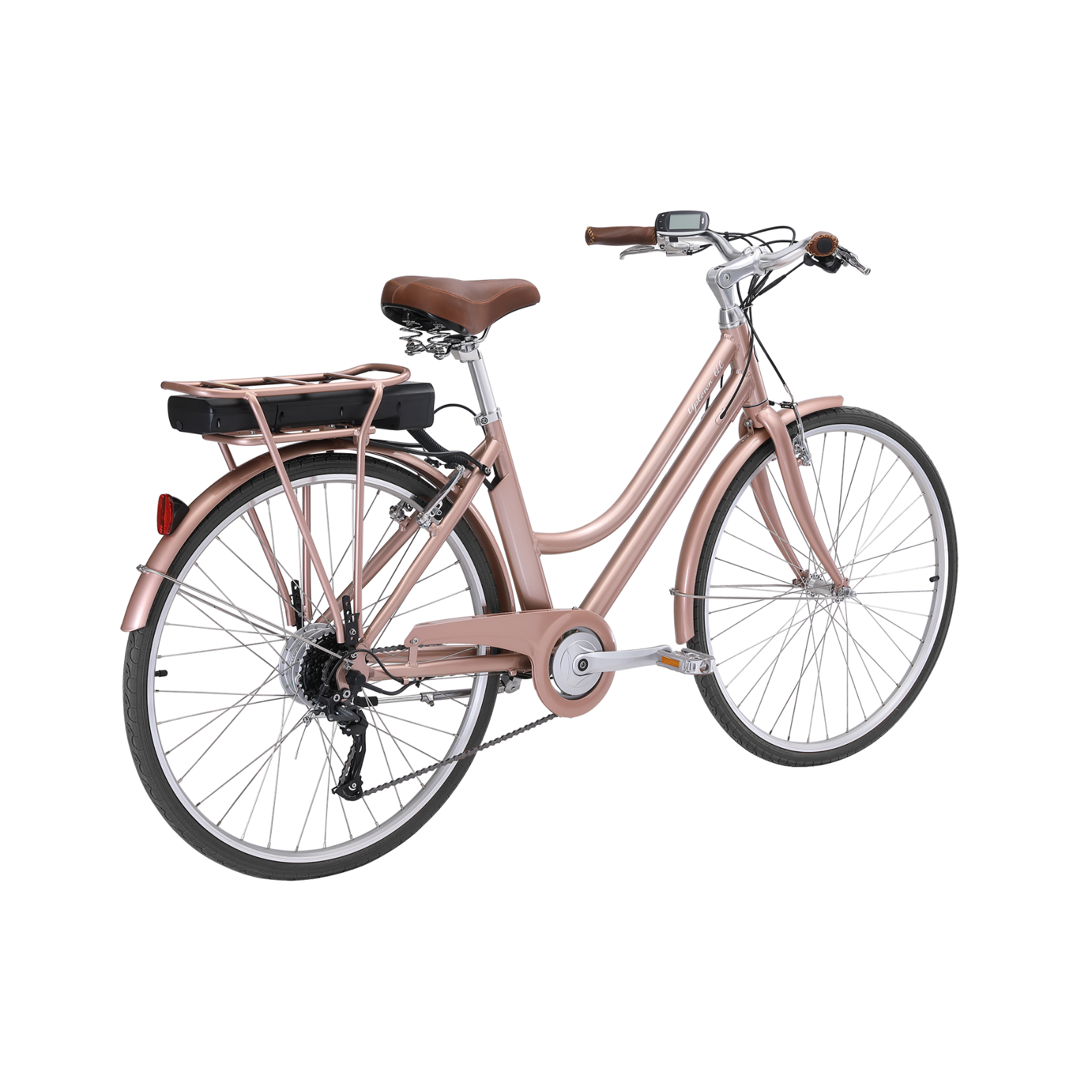Pedal Uptown ELC Electric Vintage Cruiser Bike Rose Gold/Tan