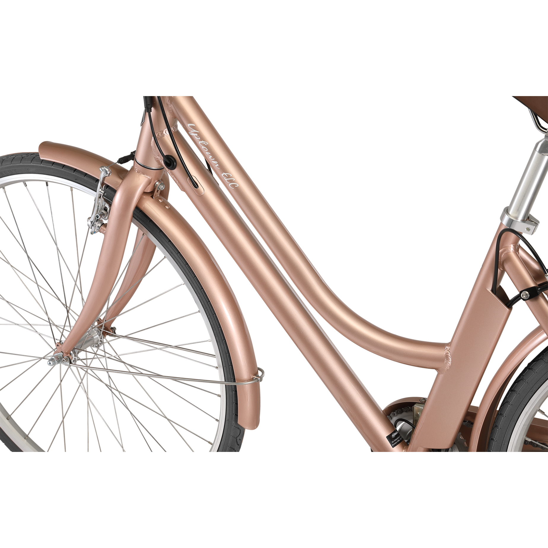Pedal Uptown ELC Electric Vintage Cruiser Bike Rose Gold/Tan